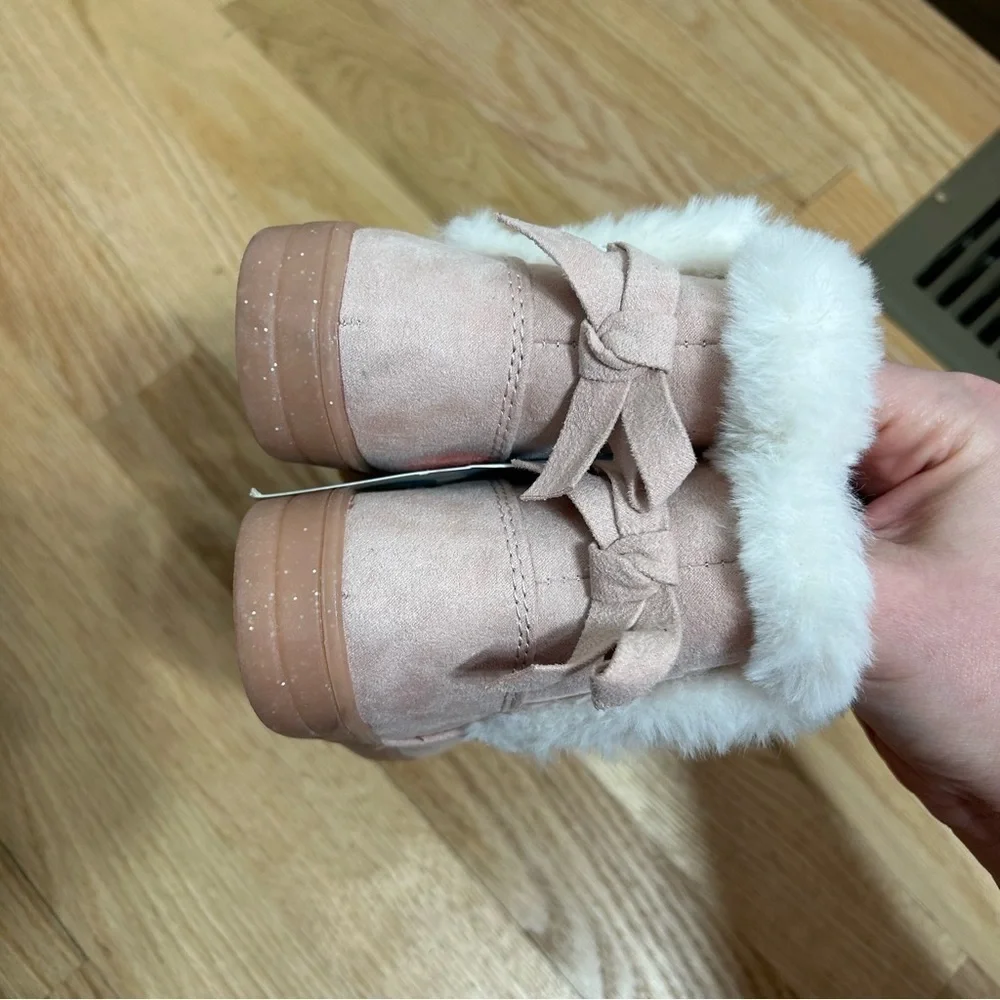 Cat & Jack Pink Bow Back Boots NWT Sz 8 Faux Fur Lined Toddler Girl